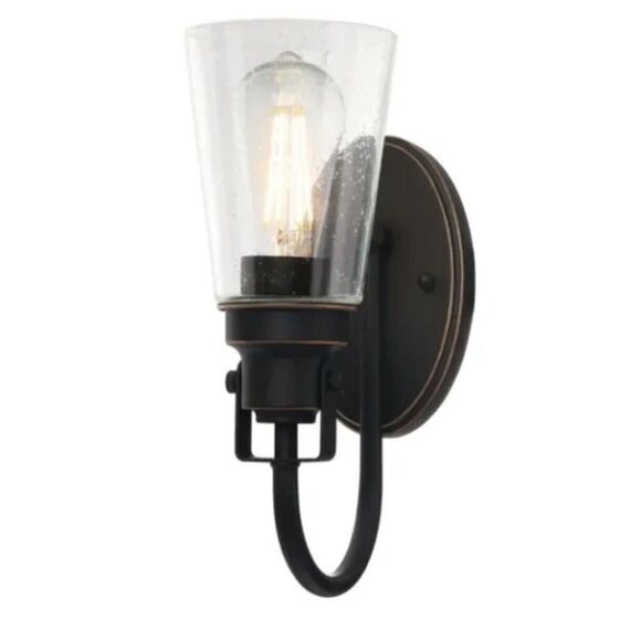 Westinghouse Indoor Single Light Fixture Oil Rubbed Bronze Seeded Glass 65745 - Picture 1 of 4